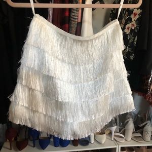 White Layered Fringe Shorts